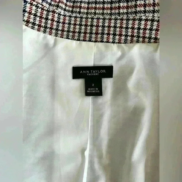 Ann Taylor Factory Women’s Houndstooth One-Button Blazer Jacket | 2 | Brown Blue - Picture 8 of 9